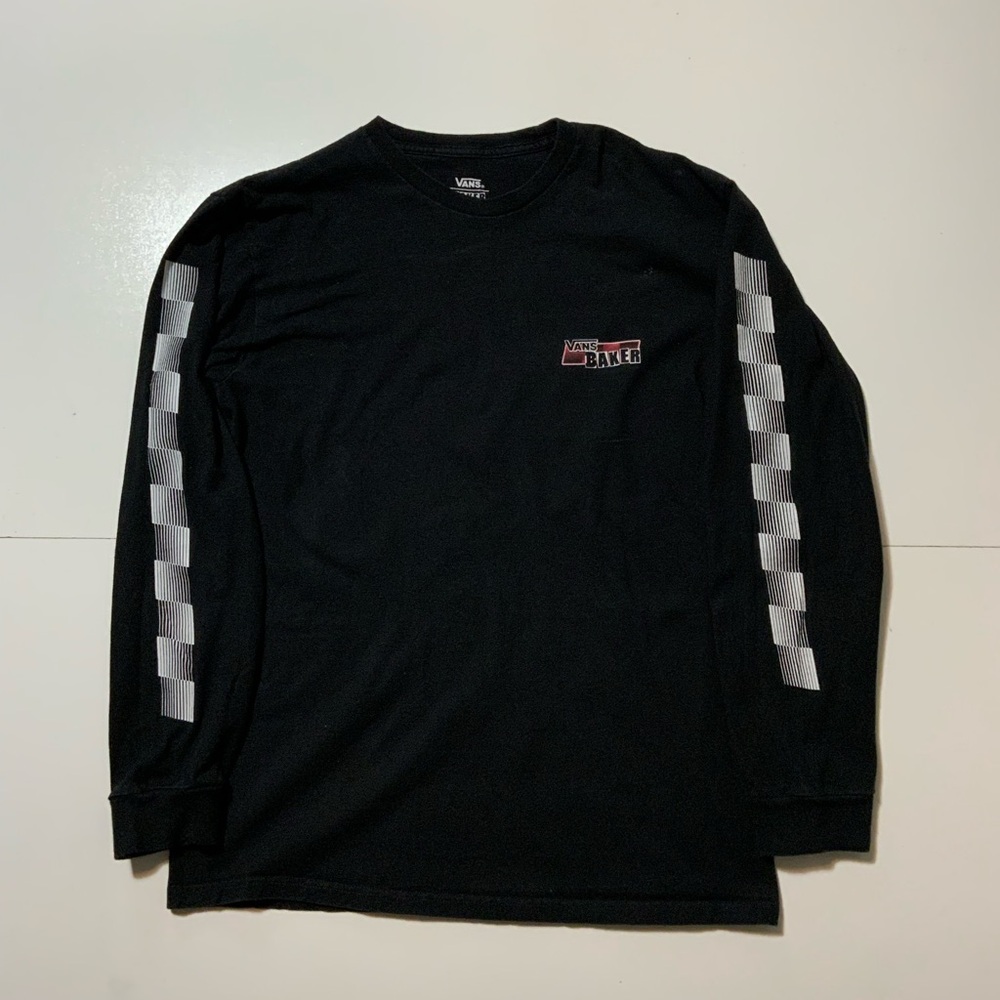 Vans X Baker Skateboards Racing Stripe Black Graphic Crewneck L/S T-Shirt - Picture 2 of 8